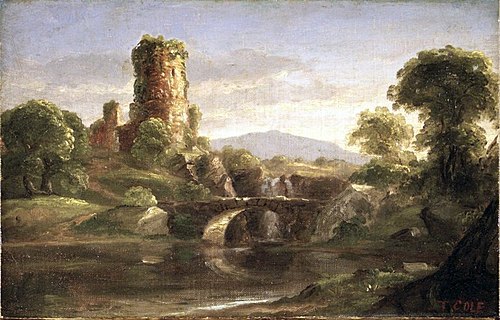 Ruined Castle and River, 1832, Thomas Cole