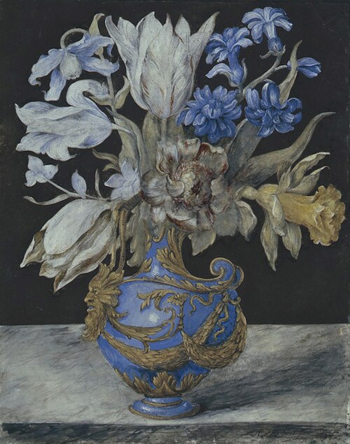 Blumenstrauss in blau-goldener Vase, , Nicolas Robert