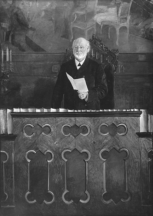 Stortingspresident Carl Berner leser 7. juni-erklæringen, 1906, Christian Krohg