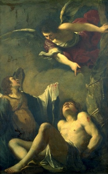 St Sebastian and two angels, 1650, Le Guerchin