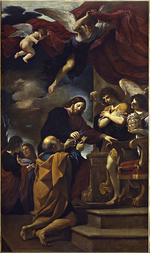 聖ペテロに鍵を渡すキリスト (グエルチーノ), 1618, Le Guerchin