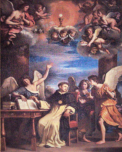 Saint Thomas Aquinas writing the hymn of the Holy Sacrament, 1700, Guercino