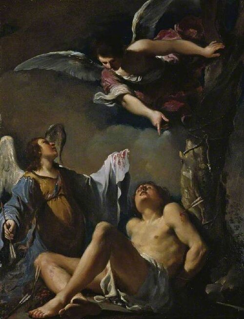St. Sebastian succoured by two angels, 1617, Guercino