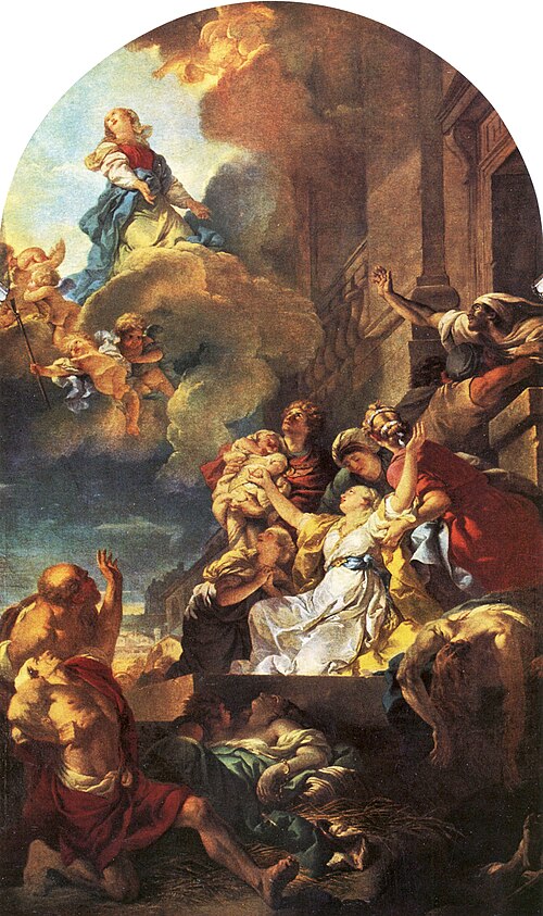 Sainte Geneviève apaisant la peste des ardents, 1773, Gabriel-François Doyen