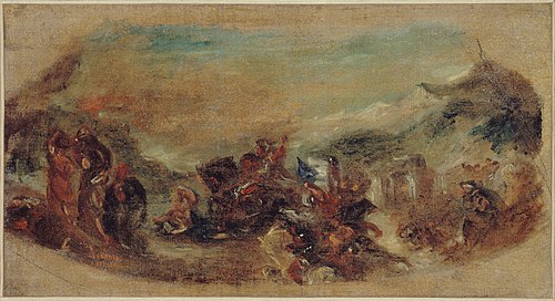 Esquisse pour la bibliothèque du palais Bourbon : Attila suivi de ses hordes barbares foule aux pied, 1844, Eugène Delacroix