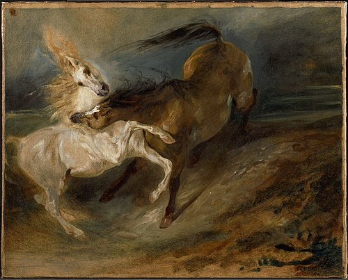 Deux chevaux se battant dans un paysage d'orage, 1828, Eugène Delacroix