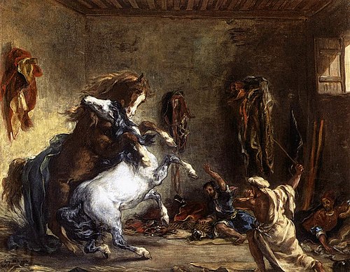 Chevaux arabes se battant dans une écurie, 1860, Eugène Delacroix
