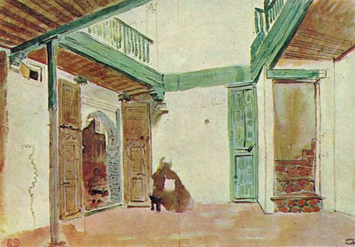 Une cour à Tanger, , Eugène Delacroix
