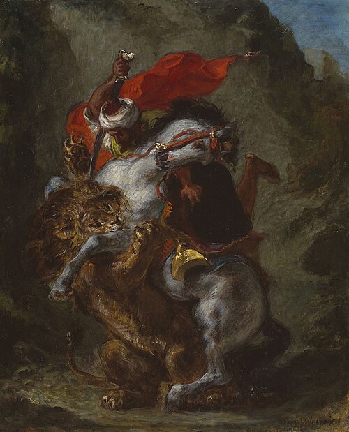 Arab Horseman Attacked by a Lion, 1849, Eugène Delacroix