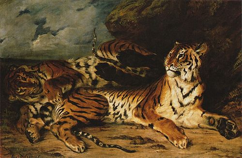 A Young Tiger Playing with its Mother, 1830, Eugène Delacroix