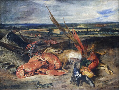 Nature morte au homard et trophées de chasse et de pêche, 1827, Eugène Delacroix