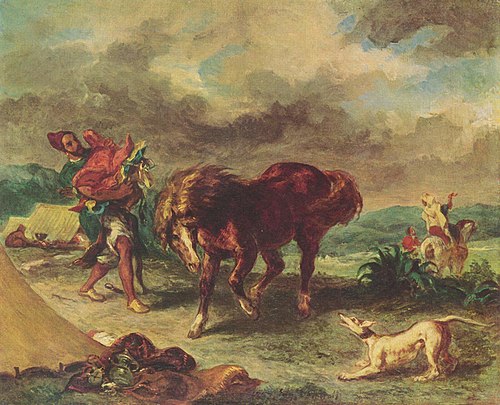 An Arab Saddling his Horse, 1857, Eugène Delacroix