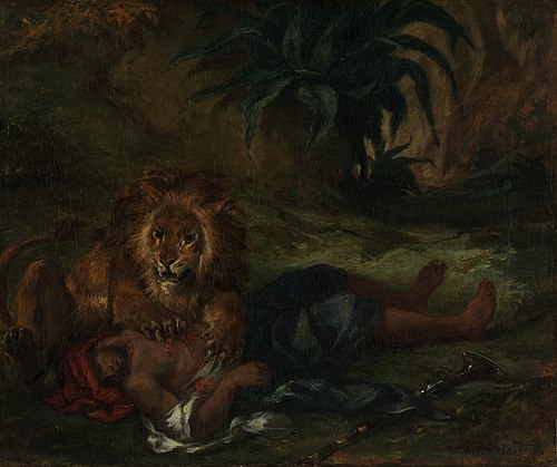 Lion mauling a dead Arab, 1847, Eugène Delacroix