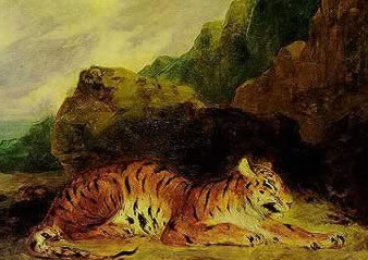 A tiger near his den, , Eugène Delacroix