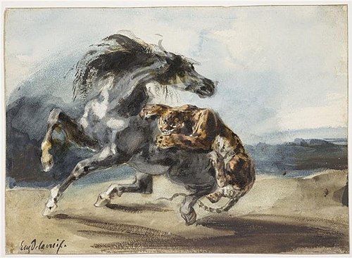 Tigre attaquant un cheval sauvage, 1827, Eugène Delacroix