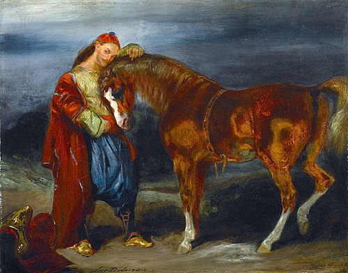 Jeune Turc caressant son cheval, 1825, Eugène Delacroix