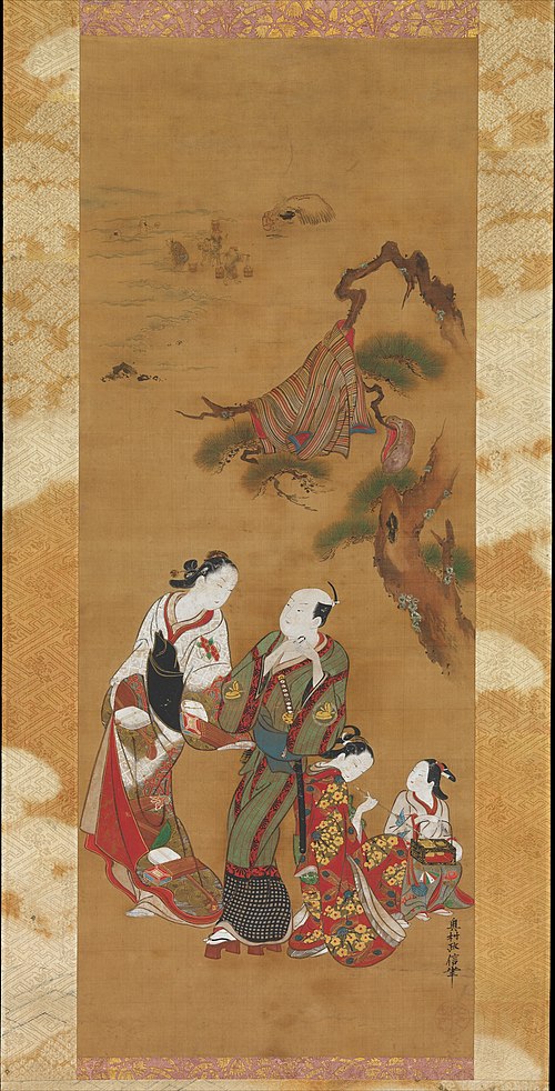 Yukihira and Two Brinemaidens at Suma, 1732, Okumura Masanobu