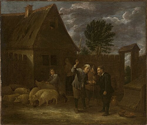 Landscape with a seller of pigs, 1800, David Teniers le Jeune