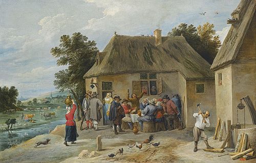 A Countryside Inn, with the innkeeper chopping wood, 1654, David Teniers le Jeune