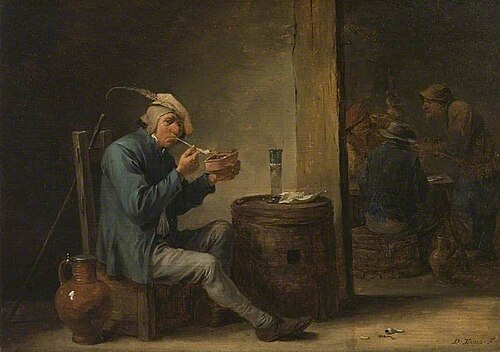 Peasant Smoking in an Interior (Flemish Pastimes, Interior), 1650, David Teniers le Jeune