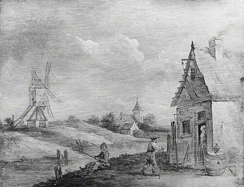 Landscape with Figures before a Cottage, and a Windmill, , David Teniers the Younger