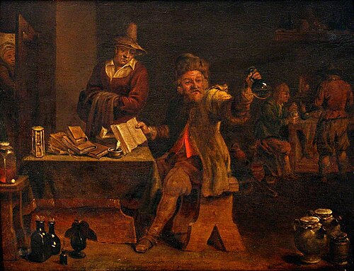 A Medical Practitioner Examining Urine Brought by a Woman Patient, , David Teniers the Younger