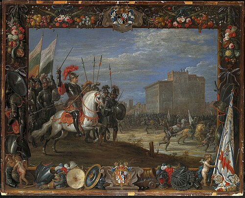Don Antonio Moncada repulses the attack of Cabrera on the castle where Queen Bianca resides, 1663, David Teniers the Younger
