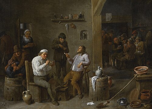 Interior tavern scene with peasants drinking and smoking, 1600, David Teniers the Younger