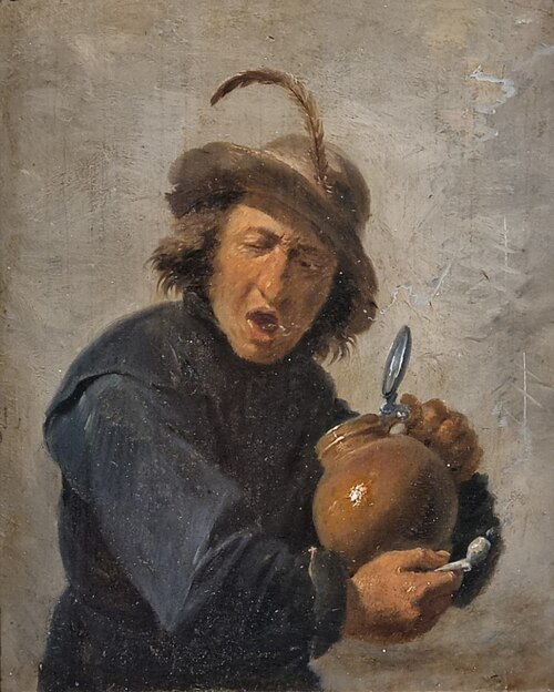 Un fumeur tenant un pot, , David Teniers le Jeune