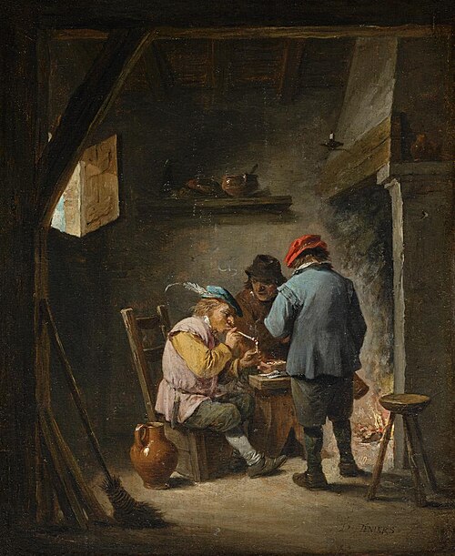 Interieurszene mit drei rauchenden Bauern vor einem Kaminfeuer, 1647, David Teniers the Younger