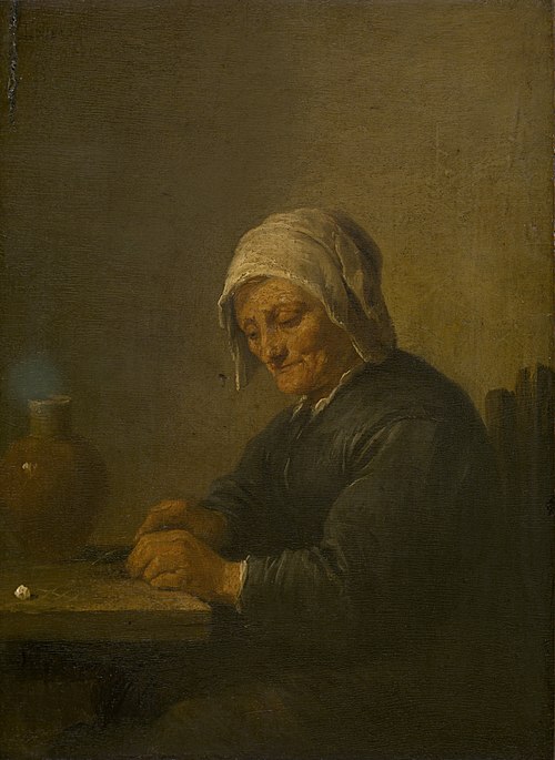 An Old Woman Cutting Tobacco, 1650, David Teniers the Younger