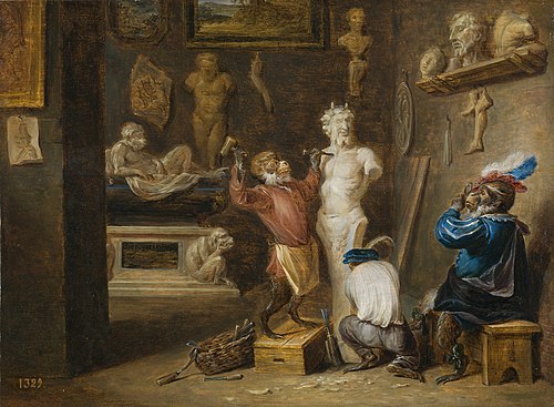 Le Singe sculpteur, 1660, David Teniers le Jeune