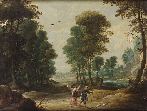 Landschaft mit wanderndem Dichter und Fama, 1637, David Teniers le Jeune