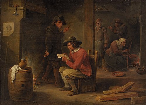 Farm interior with newspaper reader, 1675, David Teniers le Jeune