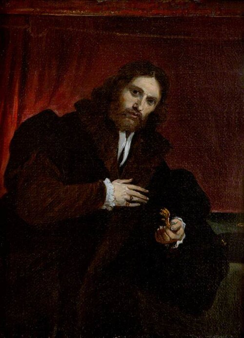 Portrait of a Man in a Fur-Lined Coat Holding a Lion's Claw (after Lorenzo Lotto), 1656, David Teniers le Jeune