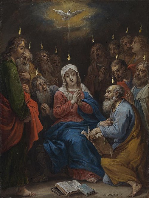 The fifteen secrets of the rosary: Pentecost, the Holy Ghost descends on Mary and the apostles, 1650, David Teniers le Jeune