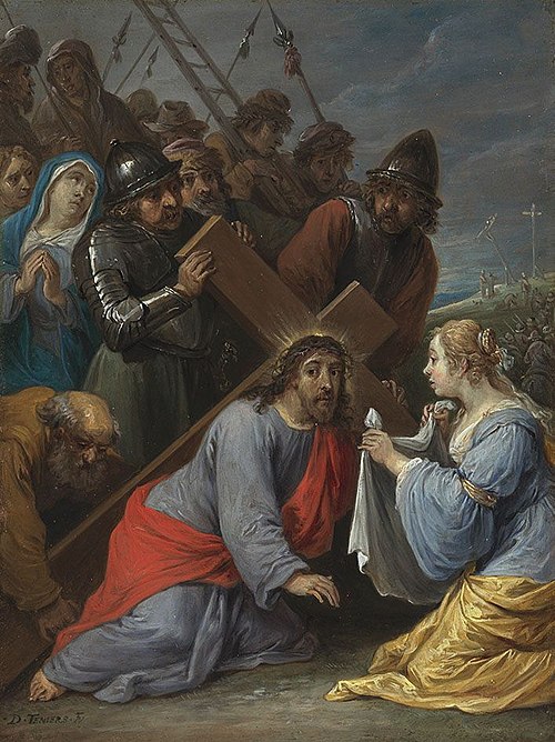 The fifteen secrets of the rosary: the carrying of the cross by Christ with the meeting with Veronic, 1650, David Teniers le Jeune