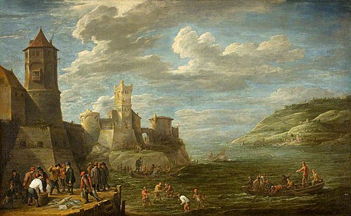 Fishermen on a Quay, 1675, David Teniers the Younger