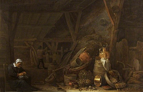 A Barn with a Still Life of Kitchen Utensils and a Sleeping Cook, 1657, David Teniers le Jeune