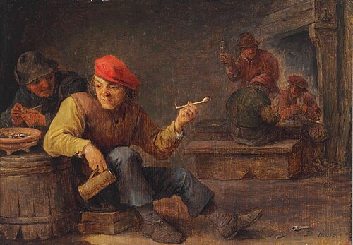 Boors drinking and smoking in an inn, 1645, David Teniers le Jeune