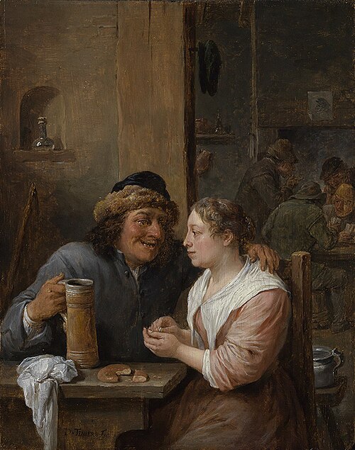 Man with a beer jug and a young woman in a tavern, 1630, David Teniers le Jeune