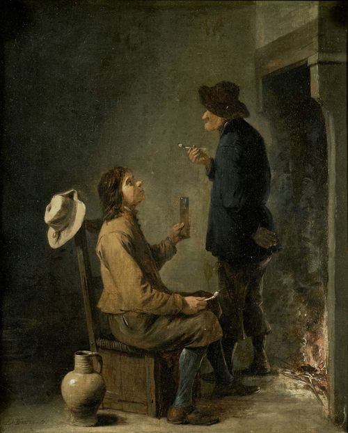 Two smoking peasants before a hearth, 1663, David Teniers le Jeune