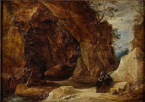 Ermite assis sur un rocher à l’entrée d’une grotte, 1690, David Teniers le Jeune
