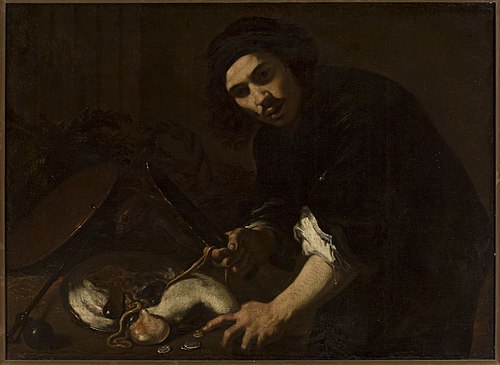 A man flaying a fish., 1630, Orazio Fidani