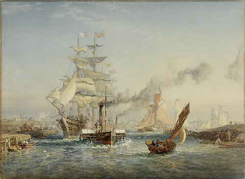 Watercolor, 'Going to Sea', Yarmouth, Norfolk, England, 1883, by Oswald W. Brierly, 1883, Oswald Walters Brierly