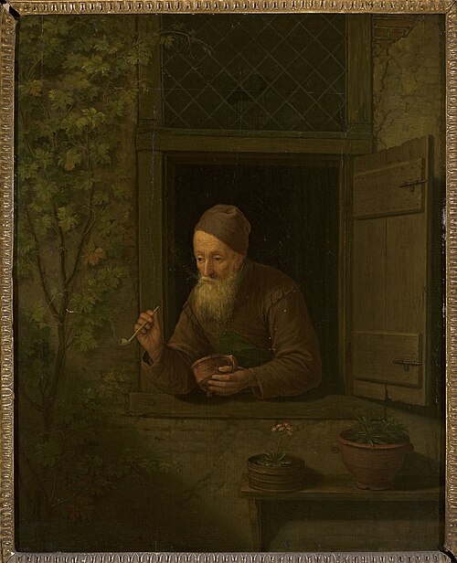 Old man with a pipe in the window, , Gérard Dou