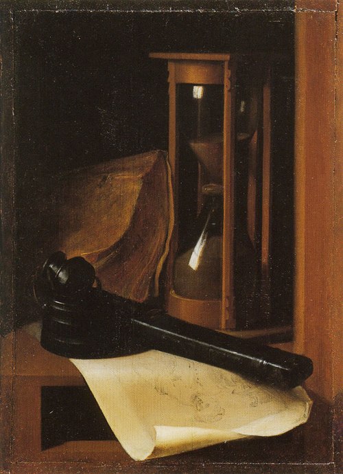 Hourglass and Inkpot on a Shelf, 1647, Gérard Dou
