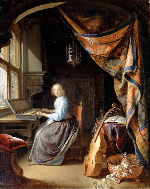 A Woman playing a Clavichord, 1665, Gerrit Dou