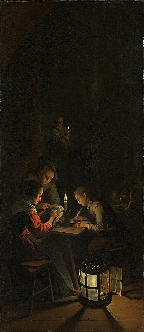 Triptych with allegory in art education, 1770, Gerrit Dou