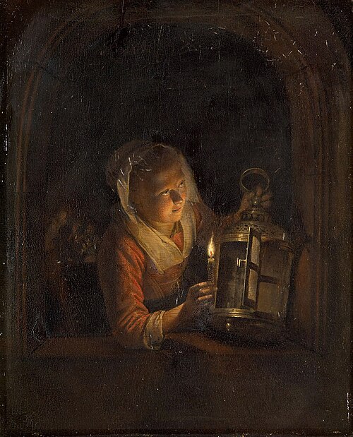 Young Woman with a Lantern in a Window, 1660, Gerrit Dou